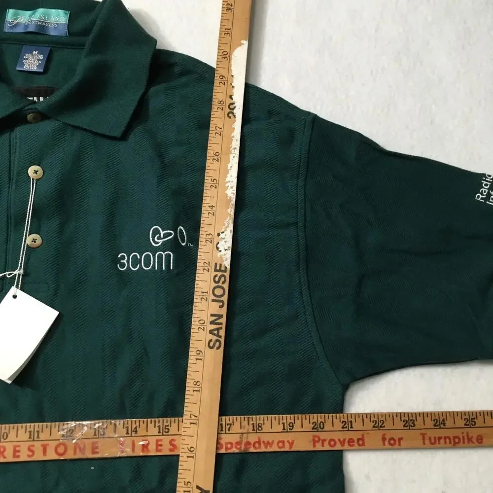 Polo Shirt Green Size Medium Men’s Shirt Button Up 3COM INFORMATION EMBROIDERED - Picture 7 of 12